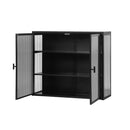 27.56"Glass Doors Modern Two-door Wall Cabinet with Featuring Three-tier Storage for Entryway Living Room Bathroom Dining Room,Black