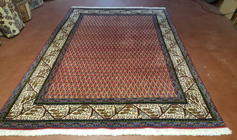 6x9 Finely Woven Turkish Tribal Rug, Boteh/Paisley Pattern, Red & Beige Area Rug, Vintage Wool Carpet, Entryway Rug, Hand-Knotted Foyer Rug