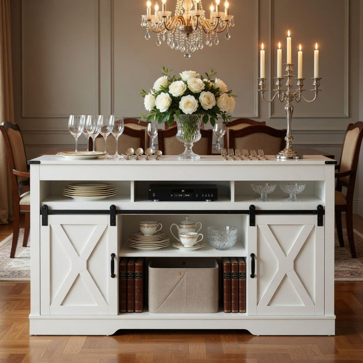 Farmhouse TV Stand With Sliding Barn Doors & Adjustable Storage, photo 33 of 40