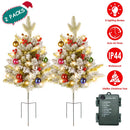 2Pcs Battery Powered Lighted Christmas Tree Urn Filler With Light Artificial Xmas Trees Light with Berries Balls LED Pathway Pine Tree IP44 Waterproof