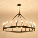 53.15 Inch Matte Black Wagon Wheel Chandelier with 18 Lights