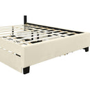 Queen Size Upholstered Platform Bed with 2 Drawers and 1 Trundle, Classic Metal Strip Headboard Design, Beige