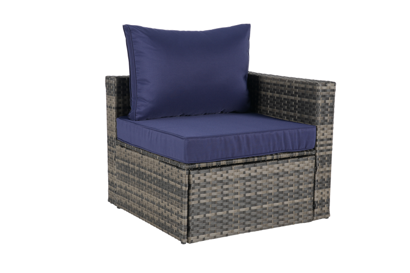 8 Piece Outdoor Patio Sofa Set, Sectional L- Shaped Patio Furniture Wicker Patio Conversation Set with Curved Sofa  Ottoman & Glass Top Table for Backyard Poolside