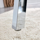 A modern minimalist rectangular glass dining table with tempered glass tabletop and silver metal legs, suitable for kitchens, restaurants, and living rooms,63"x35.4"x30"