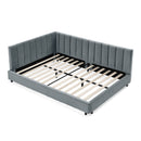 Mid-Century Upholstered Tufted Bed Frame with Backrest and Armrests