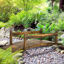 7.5' Wooden Garden Bridge with Planters, Stained Finish Arc Footbridge with Safety Railings for Backyard, Pond Stream, Stained Wood