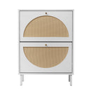 2 Door Shoe Rack, Rattan, Double Layer, Suitable For Living Room, Hallway - White