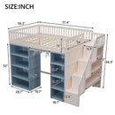 Full Size Loft Bed With 2 Four Layer Storage Cabinets And Curtain With Built In Staircase And Privacy Curtain - White by Unique Piece Furniture