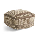 Rustic Wool And Cotton Large Pouf, Handcrafted Tufted Design - Brown / Beige by HouseOfZazla