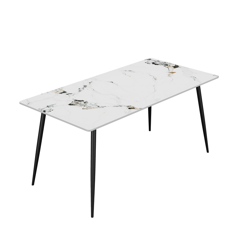 Dining Table with Sintered Stone Tabletop and Metal Legs, 70' Rectangular Modern Kitchen & Dining Room Table
