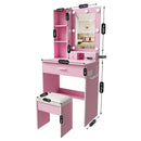 Vanity Table With Mirror, Adjustable LED Lights, Power Outlet, Hairdryer Holder & Stool by Unique Piece Furniture