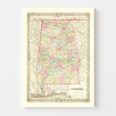 Vintage Map of Alabama 1855