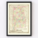 Vintage Map of Alabama 1855
