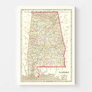 Vintage Map of Alabama 1856