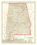 Vintage Map of Alabama 1856