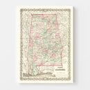 Vintage Map of Alabama 1871