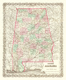 Vintage Map of Alabama 1871