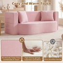 75.5 inch Folding Sofa Bed 2-in-1 Convertible Teddy Fleece Floor Loveseat with 2 Comfortable Pillows by LJGDeals