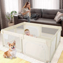 75 x 59 Inch Large Baby Playpen with Breathable Mesh and Zipper Doors-Beige by LJGDeals