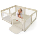 75 x 59 Inch Large Baby Playpen with Breathable Mesh and Zipper Doors-Beige