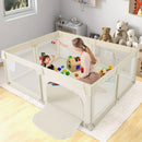 75 x 59 Inch Large Baby Playpen with Breathable Mesh and Zipper Doors-Beige by LJGDeals