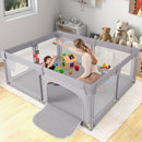 75 x 59 Inch Large Baby Playpen with Breathable Mesh and Zipper Doors-Gray by LJGDeals