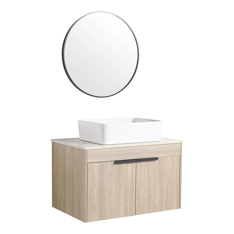 30" Modern Design Float Bathroom Vanity With Ceramic Basin Set, Wall Mounted White Oak Vanity With Soft Close Door, KD-PackingD-Packing Pieces