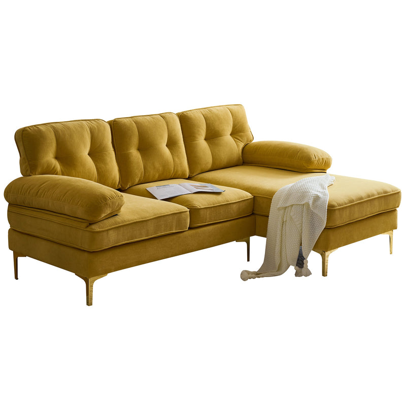 83" Modern Sectional Sofas Couches Velvet L-Shaped Couches for Living Room, Bedroom, Yellow