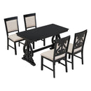 5-Piece Retro Dining Set, Rectangular Wooden Dining Table and 4 Upholstered Chairs for Dining Room and Kitchen (Black)