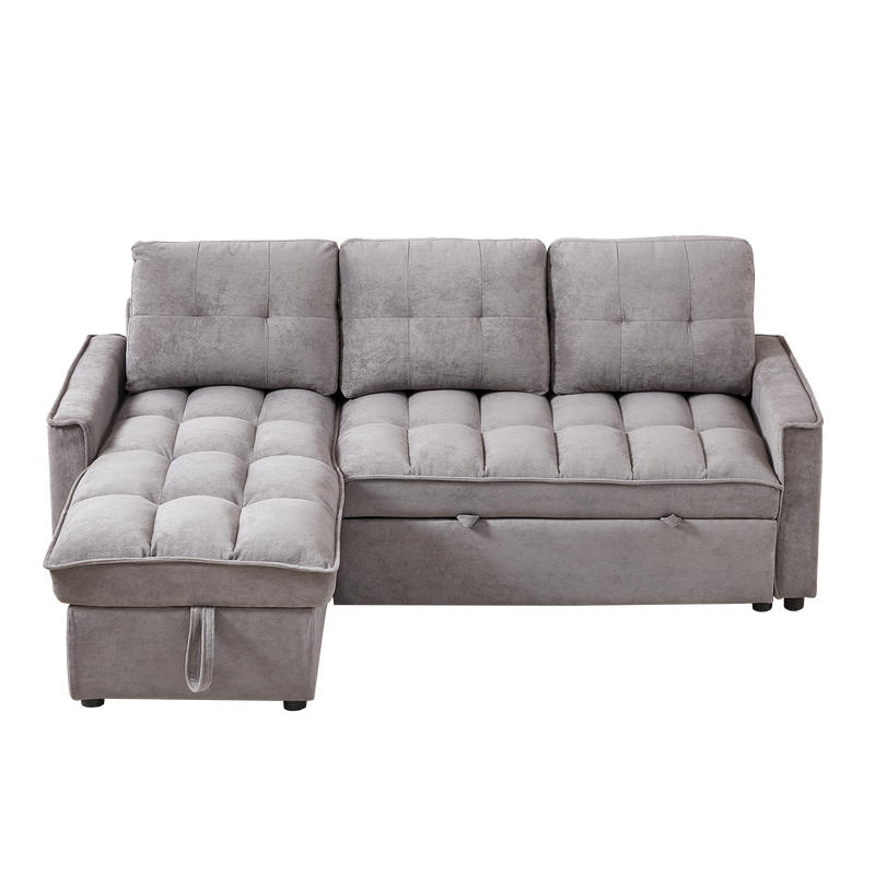 78.75" Reclining Sofa, Pull-Out Sofa Bed with USB and tape-c charging ports, L-Shaped Sectional Sofa with Reclining Storage and Arm Side Organizer Pocket Features, Living Room Comfort Sofa