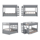 Wood Full Size Convertible Bunk Bed With Storage Staircase, Bedside Table, And 3 Drawers - Gray by Unique Piece Furniture
