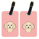 Checkerboard Pink Buff Poodle Luggage Tag