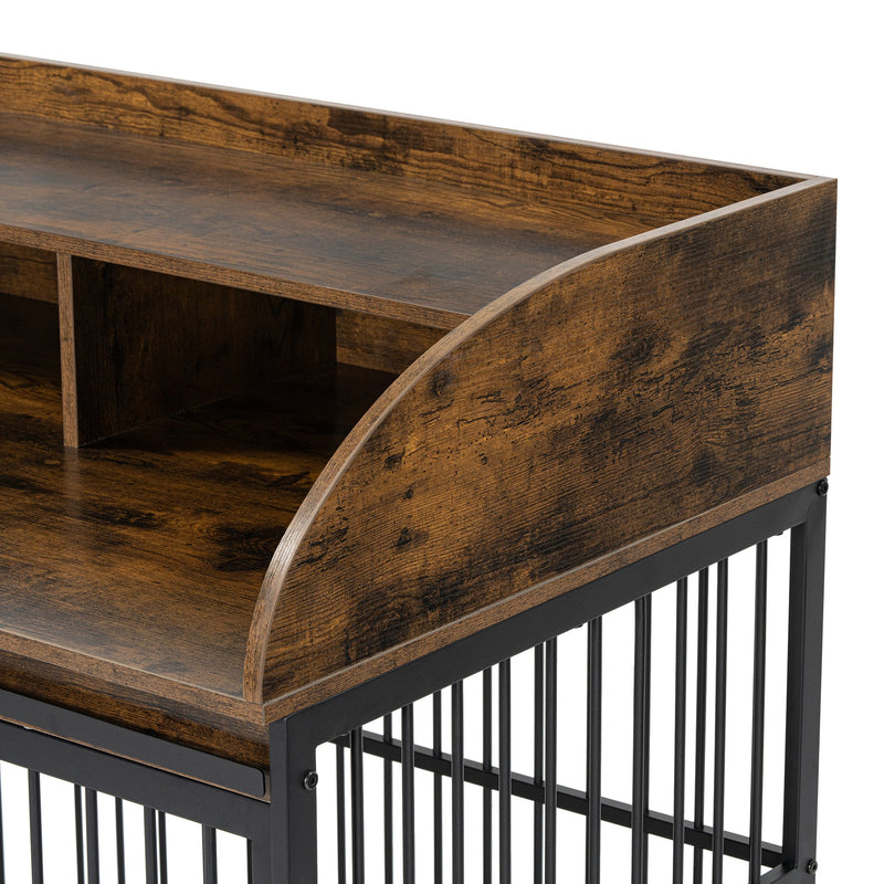 38" Heavy Duty Dog Crate Furniture for Medium Dog with Lockable Wheels, Wooden Dog Crate Dog Kennel, End Table Crate with Double layer storage, Brown