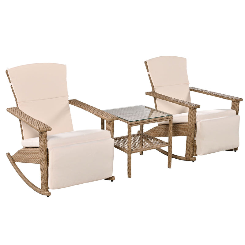 Adjustable Outdoor Wicker Double Rocking Chair with Coffee Table, Suitable for Backyard, Garden, Poolside.