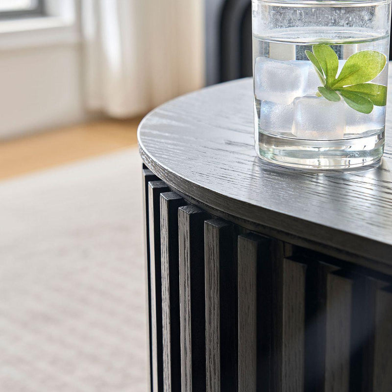 51.18'' Oval Wood Coffee Table With Drawer  Mid Century Modern Coffee Table Unique Coffee Table for Living Room Furniture, Tea Table BLACK