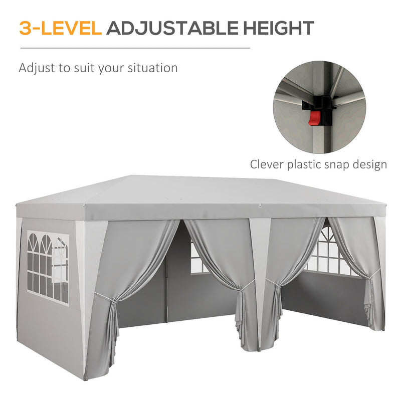 19 x 10' Pop Up Canopy Tent with 6 Removable Sidewalls, 4 Windows, Large Ez Up Canopy with Adjustable Height, Instant Shelter Gazebo for Outdoor Events, Party, Wedding, Gray