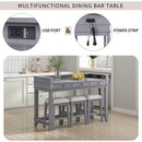 TREXM 4-Piece Dining Table Set for 3, Retro Kitchen Table and Chairs Set with 3 Storage Drawers, Ideal for Small Spaces (Gray)