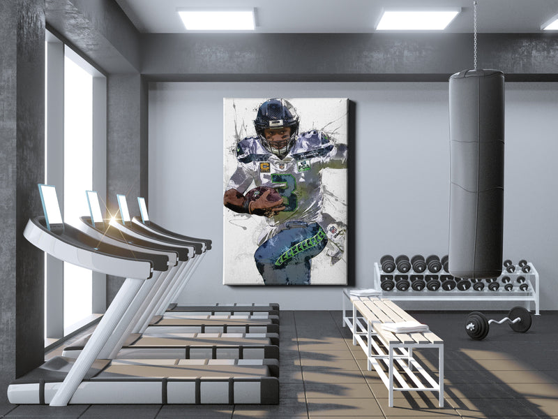 Russell Wilson Poster Seattle Seahawks Football Painting Hand Made Posters Canvas Framed Print Wall Kids Art Man Cave Gift Home Decor