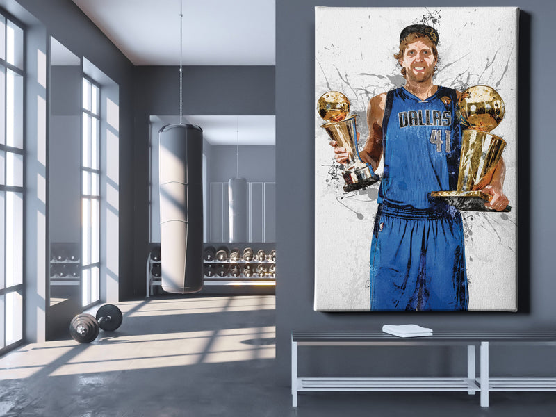 Dirk Nowitzki Championship Poster Dallas Mavericks Basketball Hand Made Posters Canvas Print Kids Wall Art Man Cave Gift Home Decor