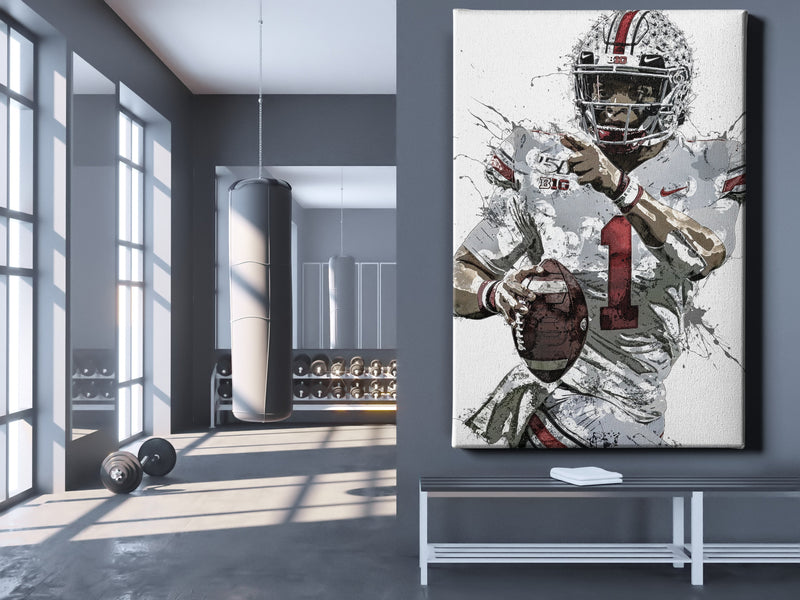 Justin Fields Poster Ohio State Buckeyes Football Painting Hand Made Posters Canvas Print Kids Wall Art Man Cave Gift Home Decor