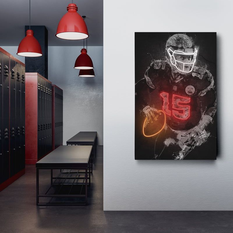 Patrick Mahomes Graffiti Neon Kansas City Chiefs NFL Poster Canvas Print Kids Wall Art Man Cave Gift Home Decor