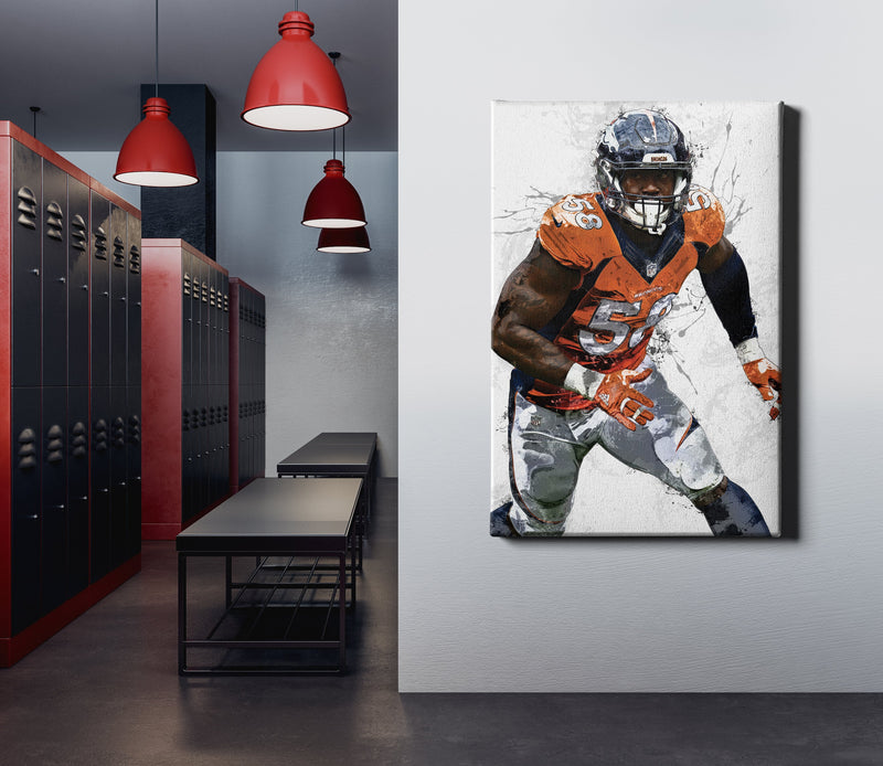 Von Miller Poster Denver Broncos Football Painting Hand Made Posters Canvas Print Kids Wall Art Man Cave Gift Home Decor