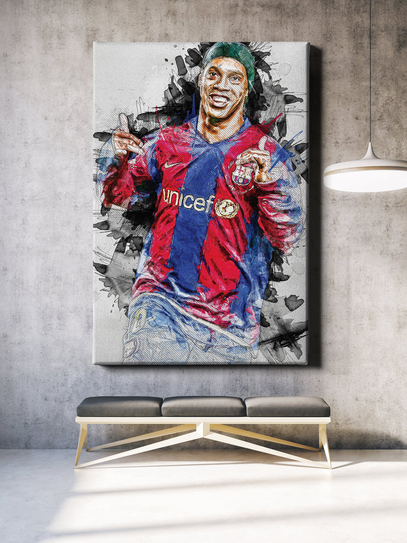 Ronaldinho Poster Barcelona Soccer Painting Hand Made Posters Canvas Print Kids Wall Art Man Cave Gift Home Decor