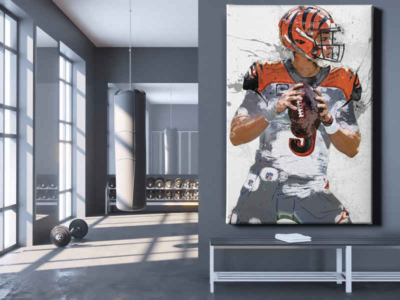 Joe Burrow Poster Cincinnati Bengals Football Painting Hand Made Posters Canvas Print Wall Art Man Cave Gift Home Kids Decor