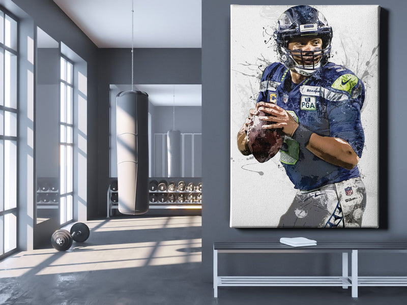 Russell Wilson Art Poster Seattle Seahawks Football Hand Made Posters Canvas Framed Print Wall Kids Art Man Cave Gift Home Decor