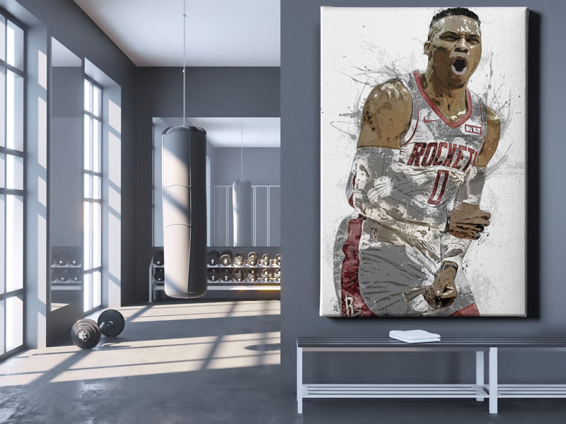 Russel Westbrook Poster Houston Rockets Painting BasketBall Hand Made Posters Canvas Print Wall Kids Art Man Cave Gift Home Decor