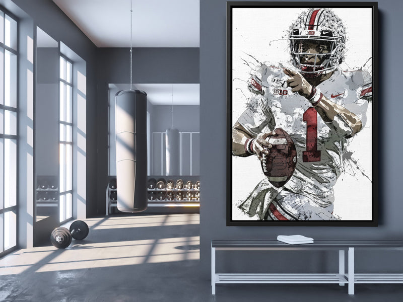 Justin Fields Poster Ohio State Buckeyes Football Painting Hand Made Posters Canvas Print Kids Wall Art Man Cave Gift Home Decor