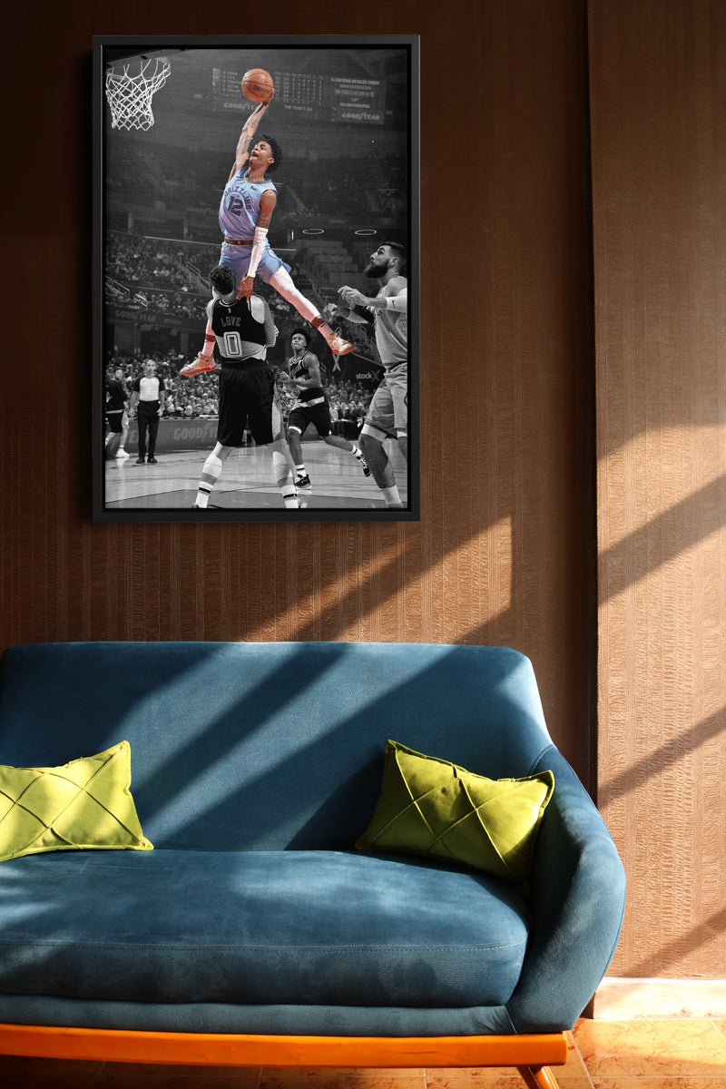 Ja Morant Dunk Attempt over Kevin Love Poster Memphis Grizzlies Basketball Hand Made Posters Canvas Print Wall Art Man Cave Gift Home Decor