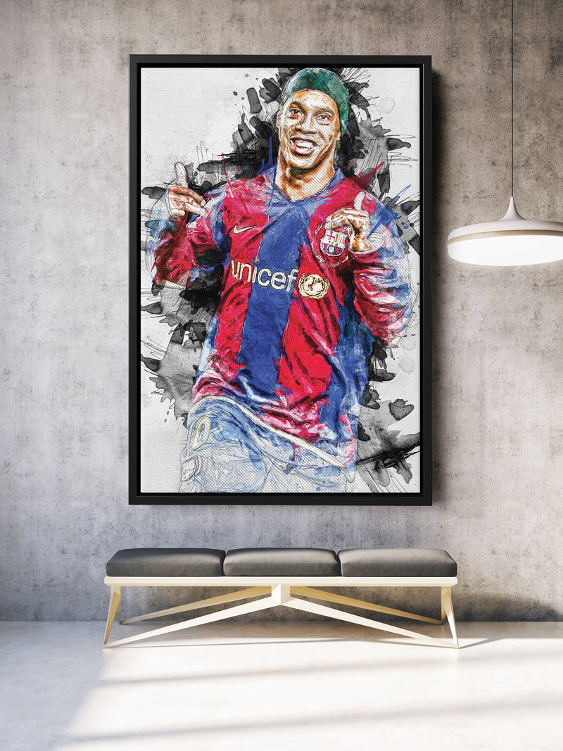 Ronaldinho Poster Barcelona Soccer Painting Hand Made Posters Canvas Print Kids Wall Art Man Cave Gift Home Decor