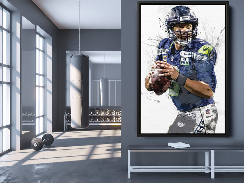 Russell Wilson Art Poster Seattle Seahawks Football Hand Made Posters Canvas Framed Print Wall Kids Art Man Cave Gift Home Decor